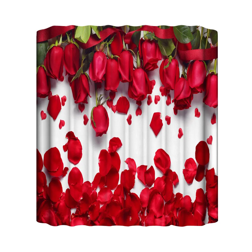 

New Bohemia Style PVC Waterproof Shower Curtain With 12 Hooks 3D Rose Printed Bathroom Polyester Soft Curtain Tapestry 180x180cm