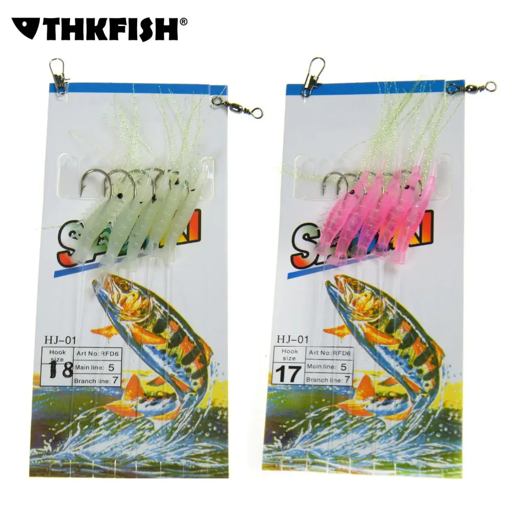 6pcs//pack Fishing Sabiki Rig Glow Soft Shrimp lure Saltwater Fishing Bait Gold