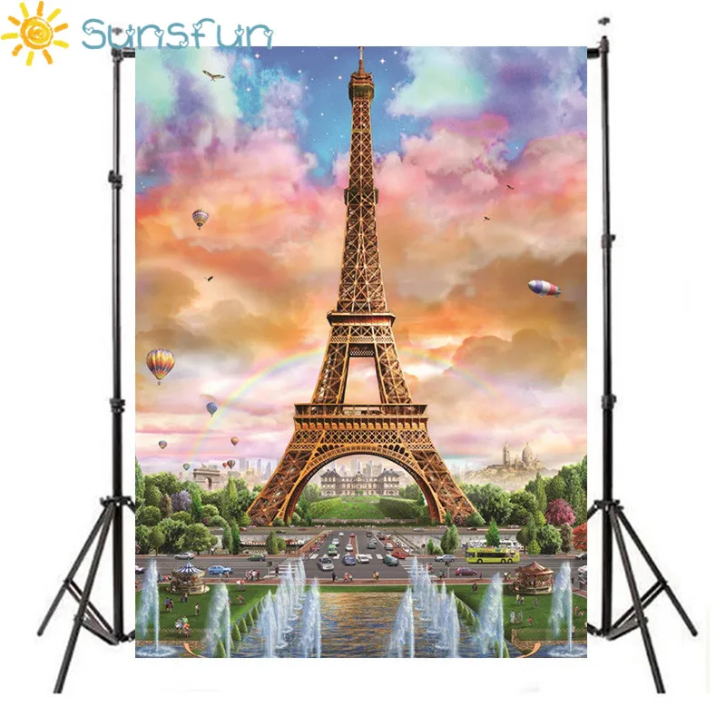 

Sunsfun Vinyl Photography Balloon Backdrops Paris Eiffel Tower Photo Background Printed Children Photo Backdrops