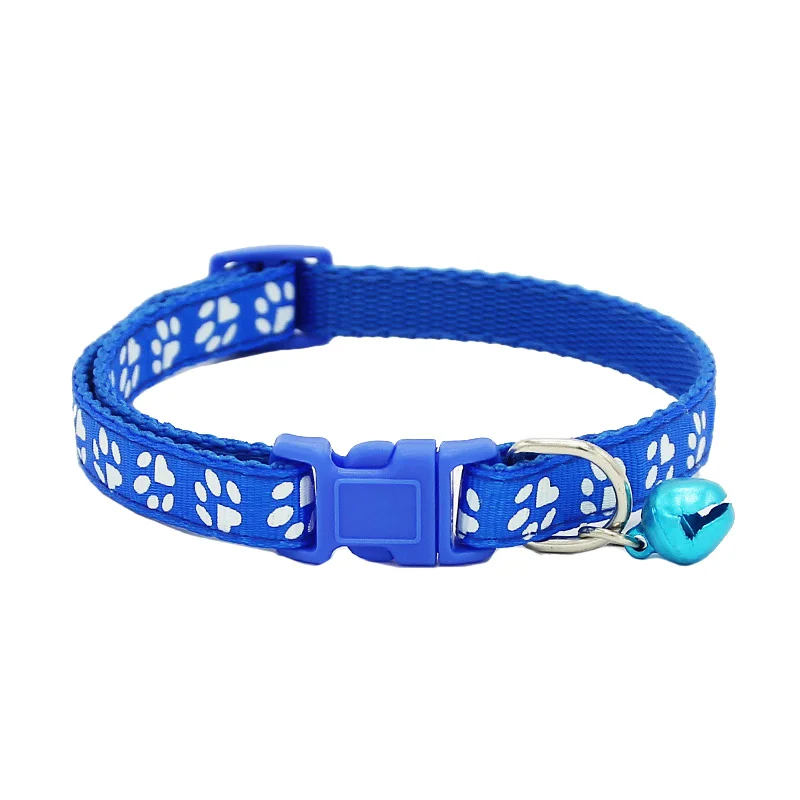 Bow Dog Collar Cute Pet Collars With Bells Small Cats Dogs Yorkies Neck Belt Adjustable Claw Pet Cat Collar Necklace collar gato - Цвет: Deep blue paw