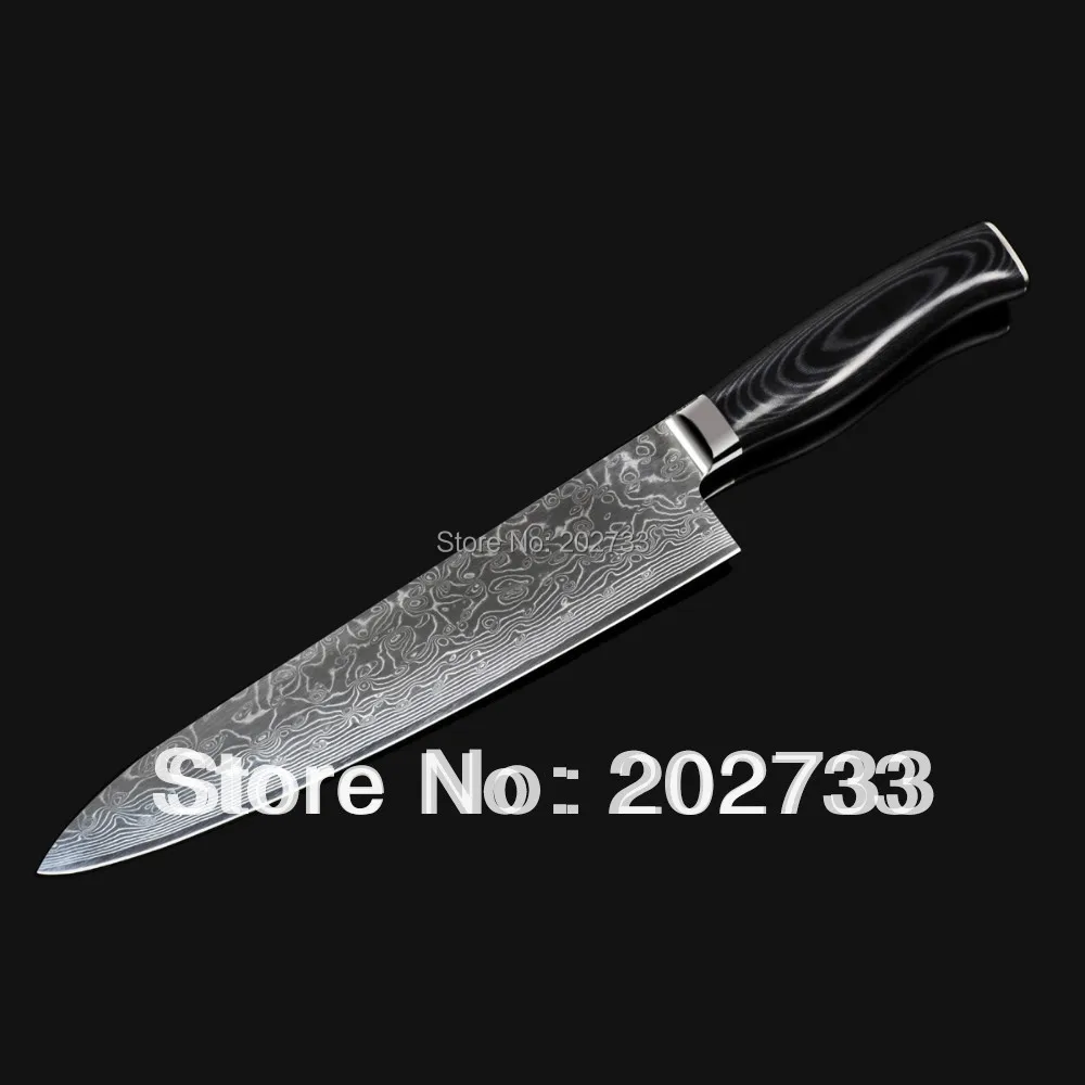 240mm damascus chef knife mirror polish with VG10 core green micarta