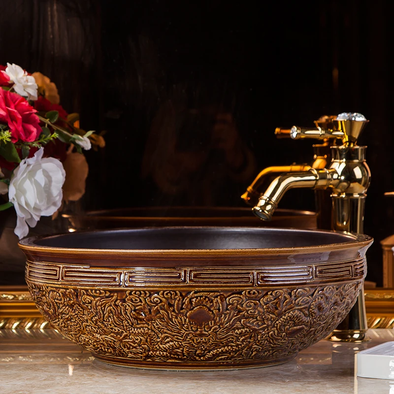Blue And White Antique style art ceramic porcelain wash basin bathroom round ceramic hand basin (12)