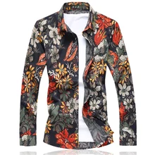 High Quality Mens Shirts Floral M 7XL Red Orange font b Camisa b font Social Masculina