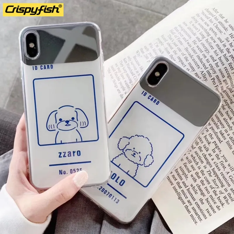 

Crispyfish Cartoon Dog Lovely Case For iphone 6 6s 7 8 plus Mirror Surface TPU Silicone Case For X Xs Max XR Cute Back Cover