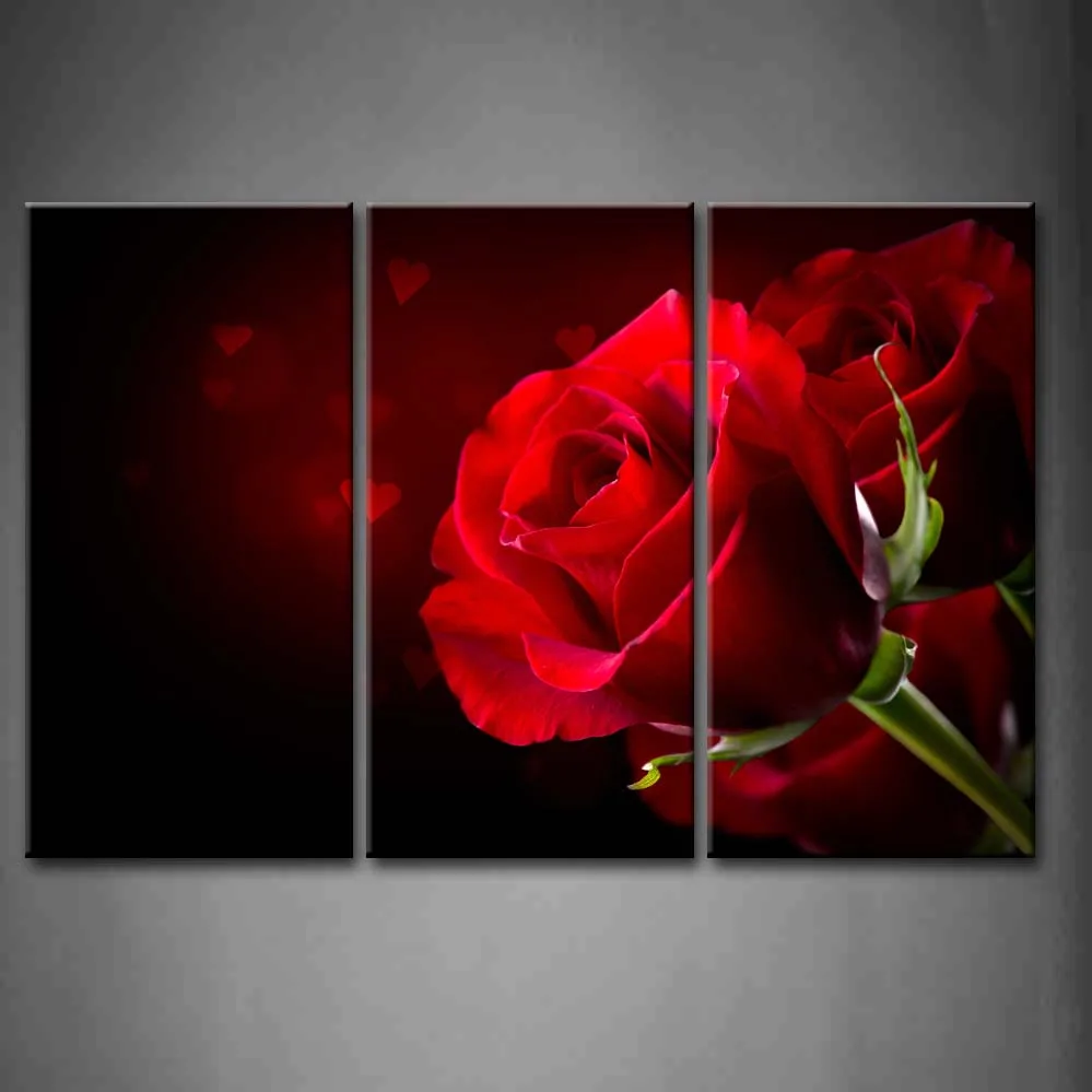 Framed Wall Art Pictures Red Rose Flower Canvas Print Artwork Flower Modern...