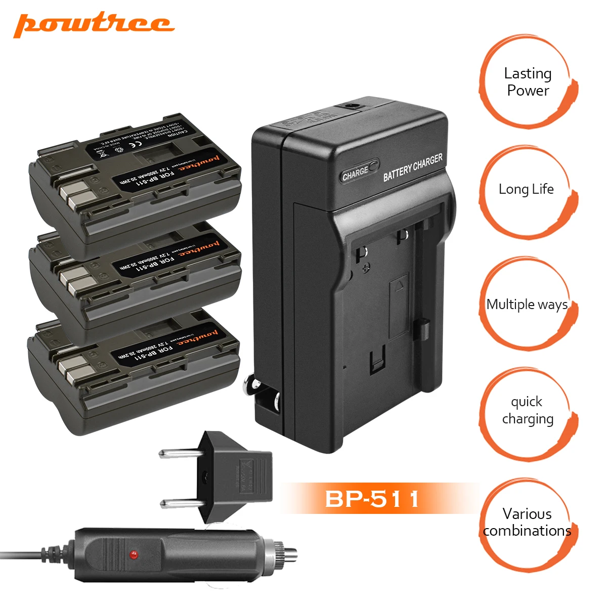 3 пакеты 7,2 V 2800 мА/ч, BP-511A BP511 Li-Ion Батарея+ Батарея Зарядное устройство+ Автомобильное Зарядное устройство для цифровой однообъективной зеркальной камеры Canon EOS 5D 50D 40D 20D 30D 10D D60 300D L10