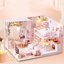 Горячая DIY Модель Кукольный дом Миниатюрный со светодиодной подсветкой кукольный дом мебель комплект для детей Лучший подарок на день рождения B