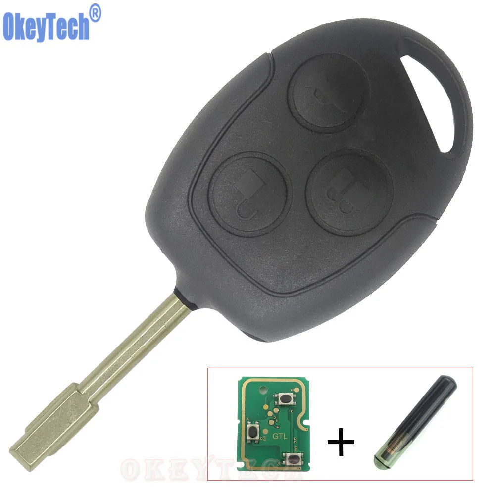 OkeyTech New 3 Buttons Remote Key Smart Car Key Fob For Ford Mondeo Focus Transit Full Complete Key 433MHZ 4D60 Transponder Chip