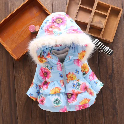 Детский пуховик для новорожденных хлопковые пальто для девочек шапка из искусственного меха, куртки верхняя одежда с капюшоном новая зимняя теплая одежда для малышей 0-3 лет - Цвет: as the picture