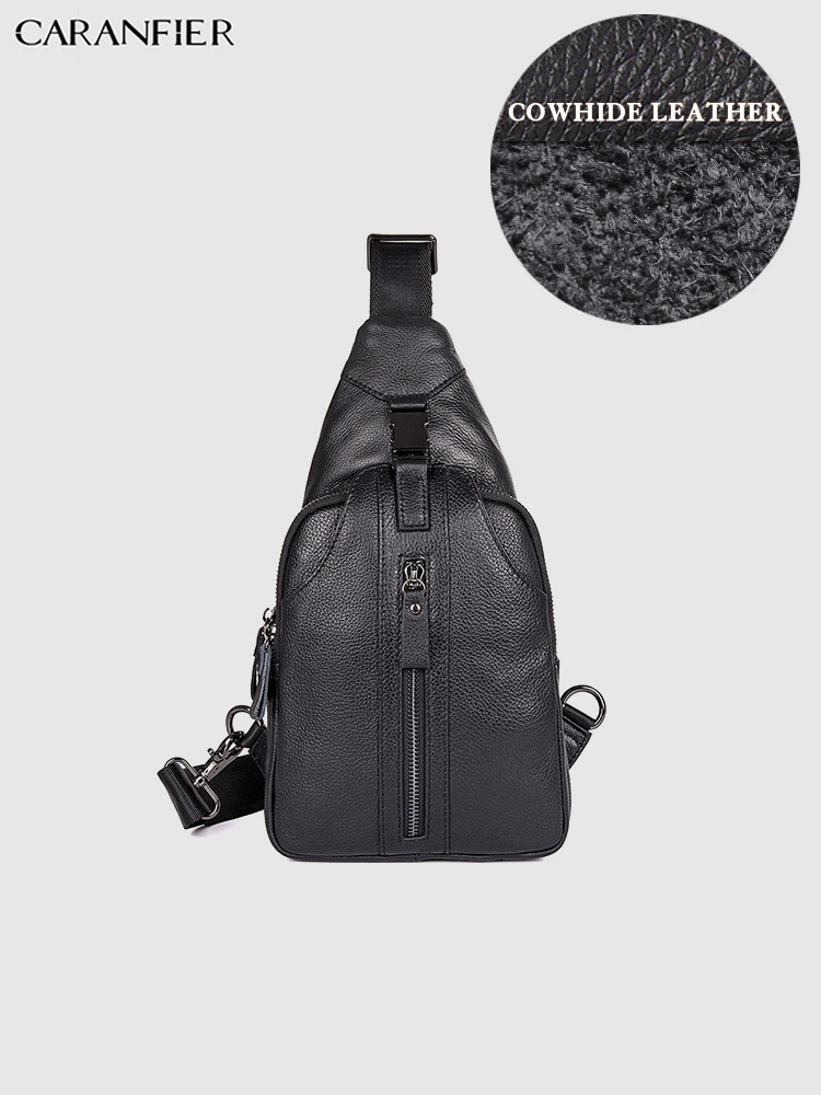 CARANFIER Mens Chest Bags Genuine Cowhide Leather Travel Casual Patchwork Small Shoulder High Quality School Bag | Багаж и сумки