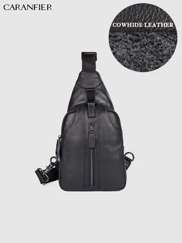 

CARANFIER Mens Chest Bags Genuine Cowhide Leather Travel Bags Casual Patchwork Small Shoulder Bags High Quality School Bag