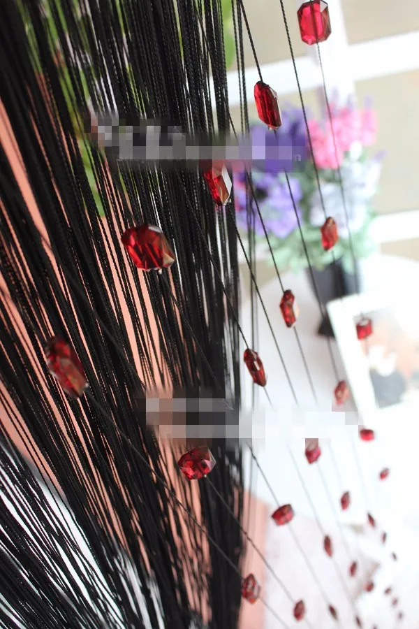 Новая черная нить красные шикарные Украшенные бусинами занавески с кристаллами Декоративная гирлянда для дверей, окон, комнат 2,8 м
