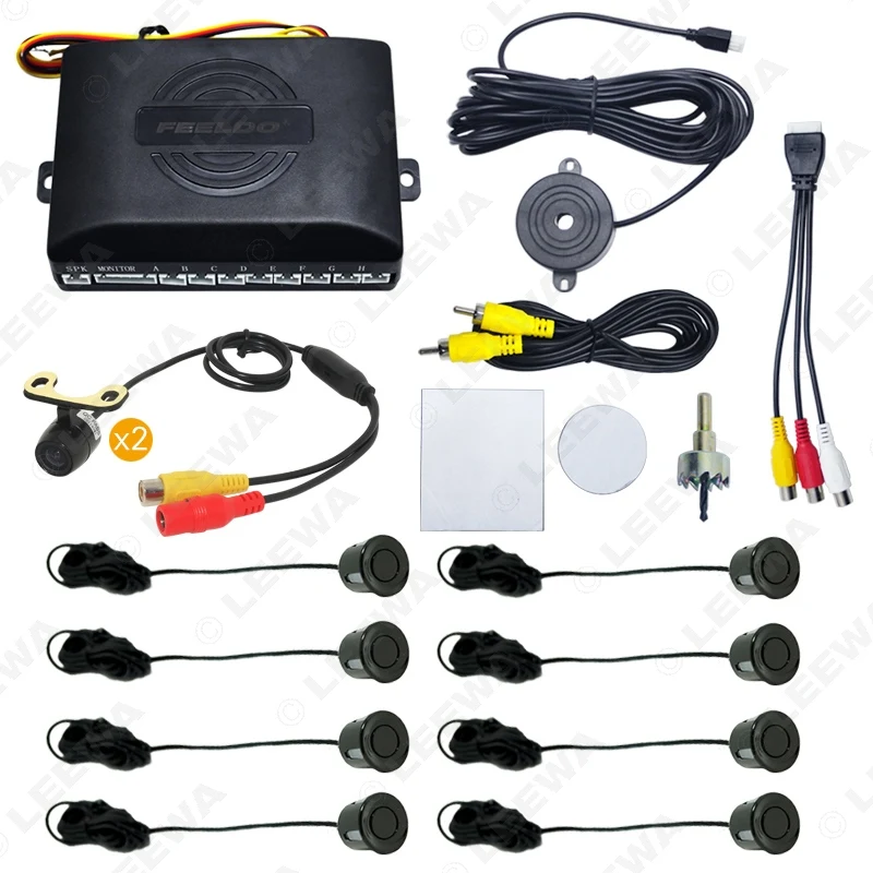 US $59.96 Leewa Car 8 Sensor Parking Sensor With 2pcs Mini Ccd Camera Dual