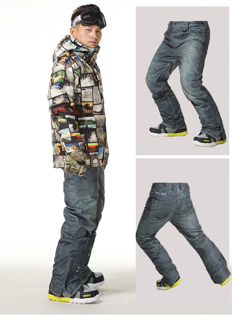 Мужские лыжные брюки однодисковое мужские ковбойские брюки линии талии корейский открытый ветрозащитный водонепроницаемый теплый 1522