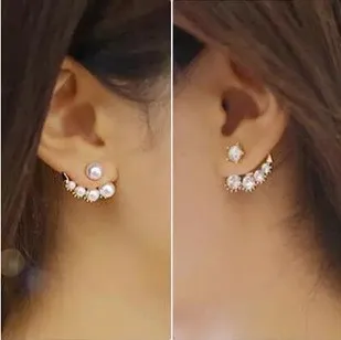 Korean 5 Rhinestone Pearl Circle Two Way Moon Ear Cuff Earrings Korean 5 Rhinestone Pearl Circle Two Way Moon Ear Cuff Earrings Asymmetric Fashion 2017 Women Champagne