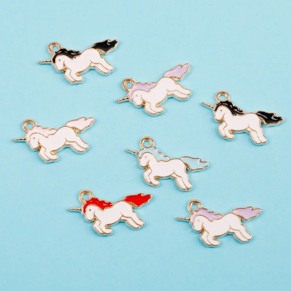 10pcs/lot 14x21mm Gold Color Zinc Alloy Enamel Unicorn Charm Pendant