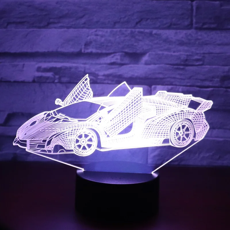 3D светодиодный Светильник-ночник, современный спортивный автомобиль с 7 цветами, светильник для украшения дома, потрясающая визуализация