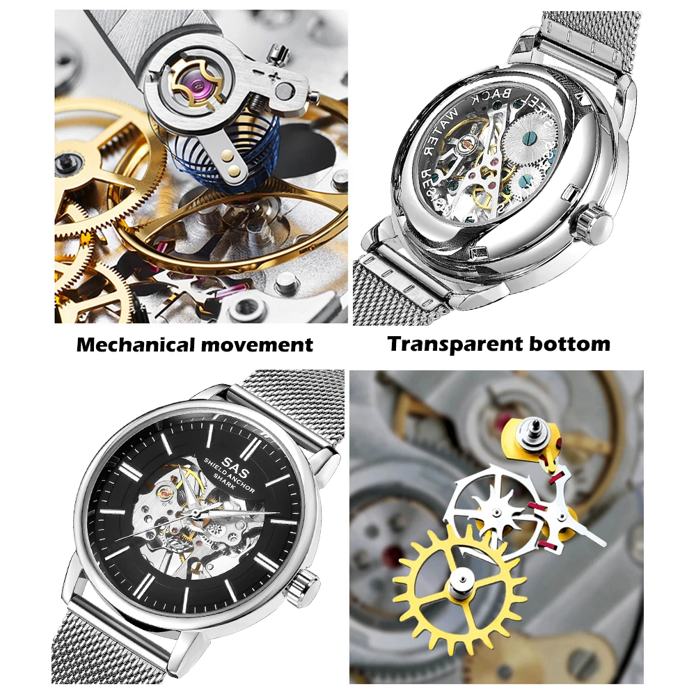 Мужские часы, серебристые автоматические механические Военные Наручные часы, спортивные механические часы со скелетом, Relogio Masculino reloj hombre