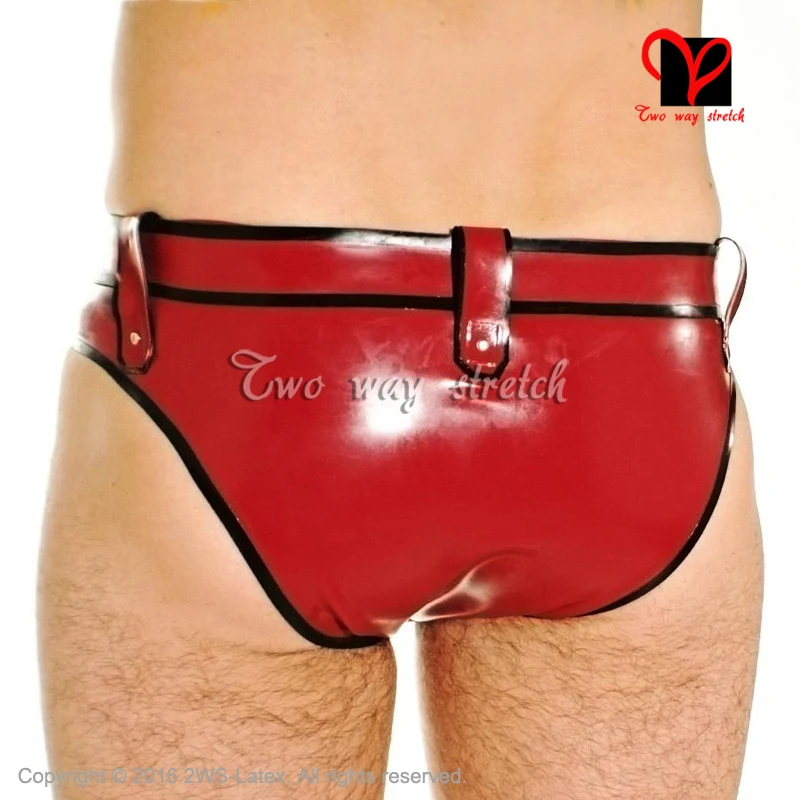 Sexy plum red and black Military Latex brifes with belts Rubber underwear Pants Gummi Bottoms KZ-120