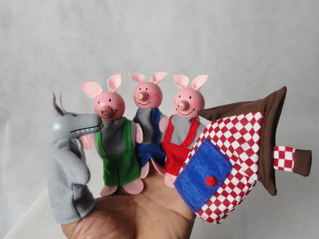 D0401 5 шт./партия деревянный палец плюшевые для кукольного театра куклы поддержка Детская кукла-марионетка для малышей развивающие игрушки три свиньи