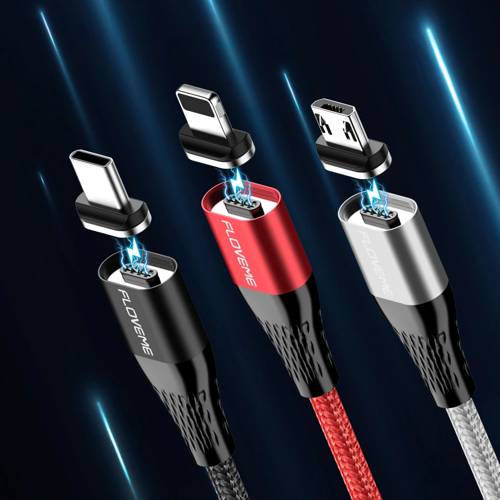 FDBRO 3A كابل USB مغناطيسي نوع C المصغّر usb كابل ل فون 1 M سريع شحن سلك النايلون LED المغناطيسي شاحن البيانات الحبل كابو