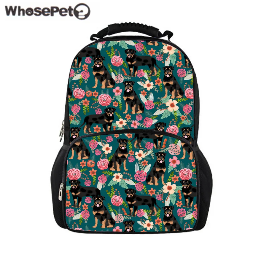 WHOSEPET Felt Backpacks Women Shoulder Bags Backpack Rottweiler Floral Dog Printing School