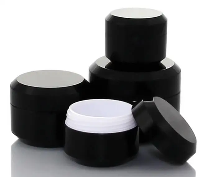 

10pcs Black Round Cream Bottle Jars Pot Container Empty Cosmetic Plastic Sample Box For Nail Art Gel Glitter Storage