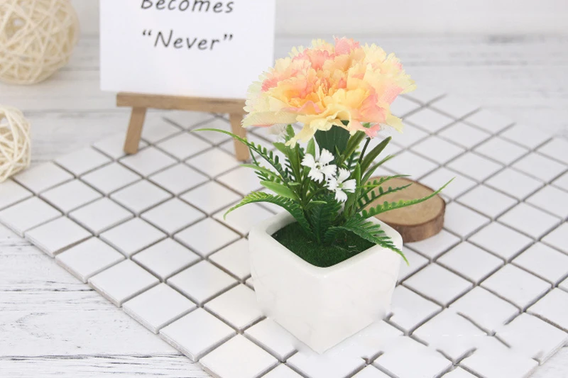 Flone Silk Carnation Flower Bonsai Fake Flowers Potted Artificial Flower Small Potted For Home Living Room Garden Decoration (9)