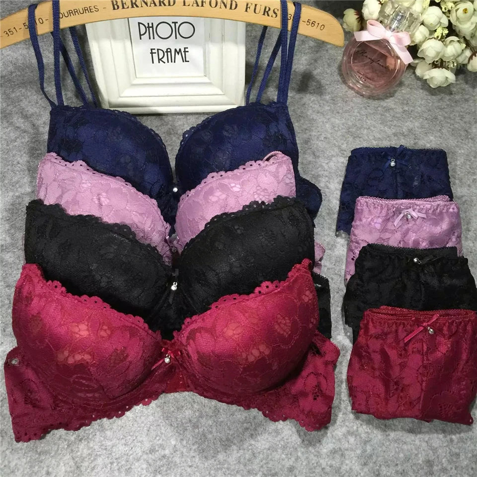 sexy bra set New Fashion Sexy Push Up Bra Set Deep V Bra Thick Lingerie Set Lace Women Underwear Set Cotton Comfortable A B Cup womens underwear sets