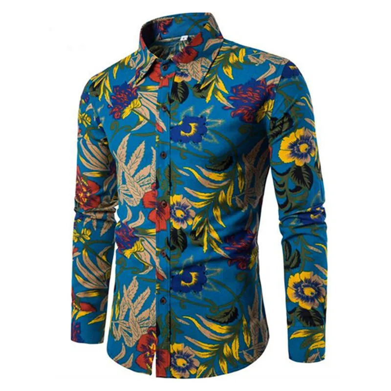 Этнический стиль Мужские рубашки с длинным рукавом Мужская винтажная блуза с принтом Праздничная Повседневная блуза модная мужская элегантная вечерние рубашка большого размера 5XL