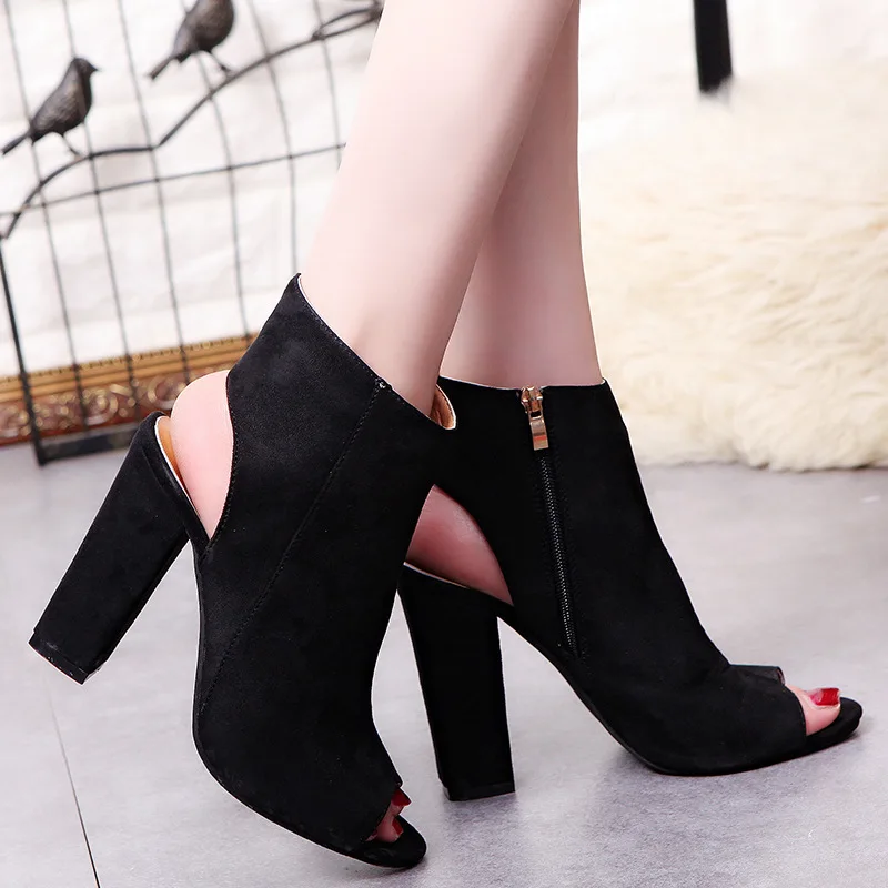 Women Suede Ankle Boots Square Heel 