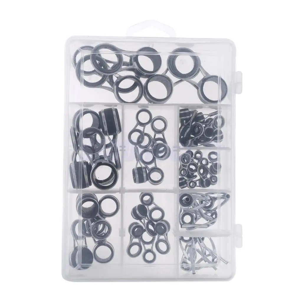 55Pcs/box Stainless Steel Fishing Rod Guides Rod Repair Kit DIY Eye Rings, Mixed 9 Sizes