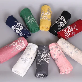 

Popular women embroider floral shawls hijab nice headband winter muffle wrap muslim winter scarves/scarf 10 color 10pcs/lot