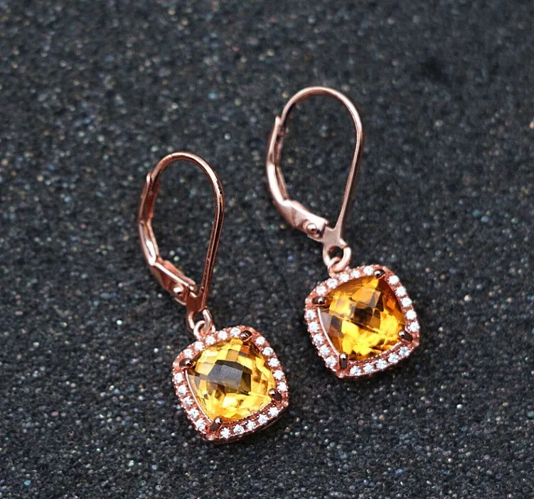 crystal gold yellow crystal earrings for women 925 