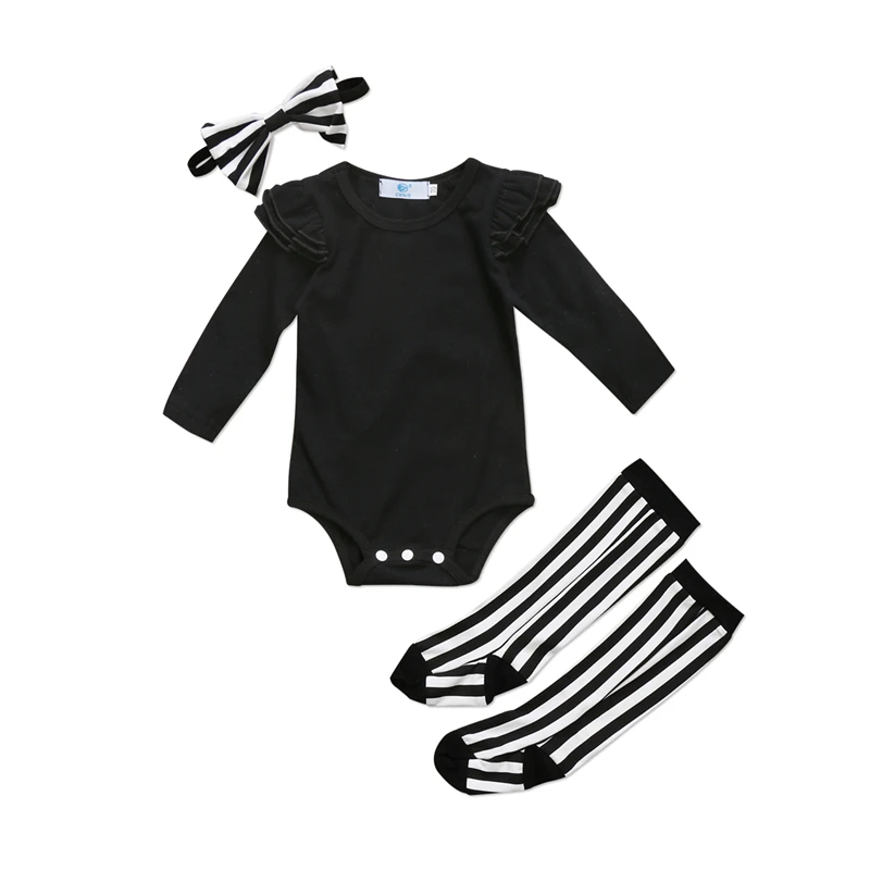 Pudcoco Baby Girl Cotton Bodysuit Solid Black Long Sleeve Bodysuits