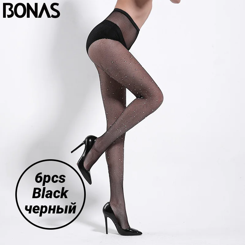 Diamond Blackx6 BONAS, 6 шт., женские ажурные колготки с открытой промежностью, сексуальные, горячие, бриллиантовая сетка, нейлоновые колготки, чулки, женские, женские, тонкие, HollowCollant Femme - Цвет: Diamond Blackx6