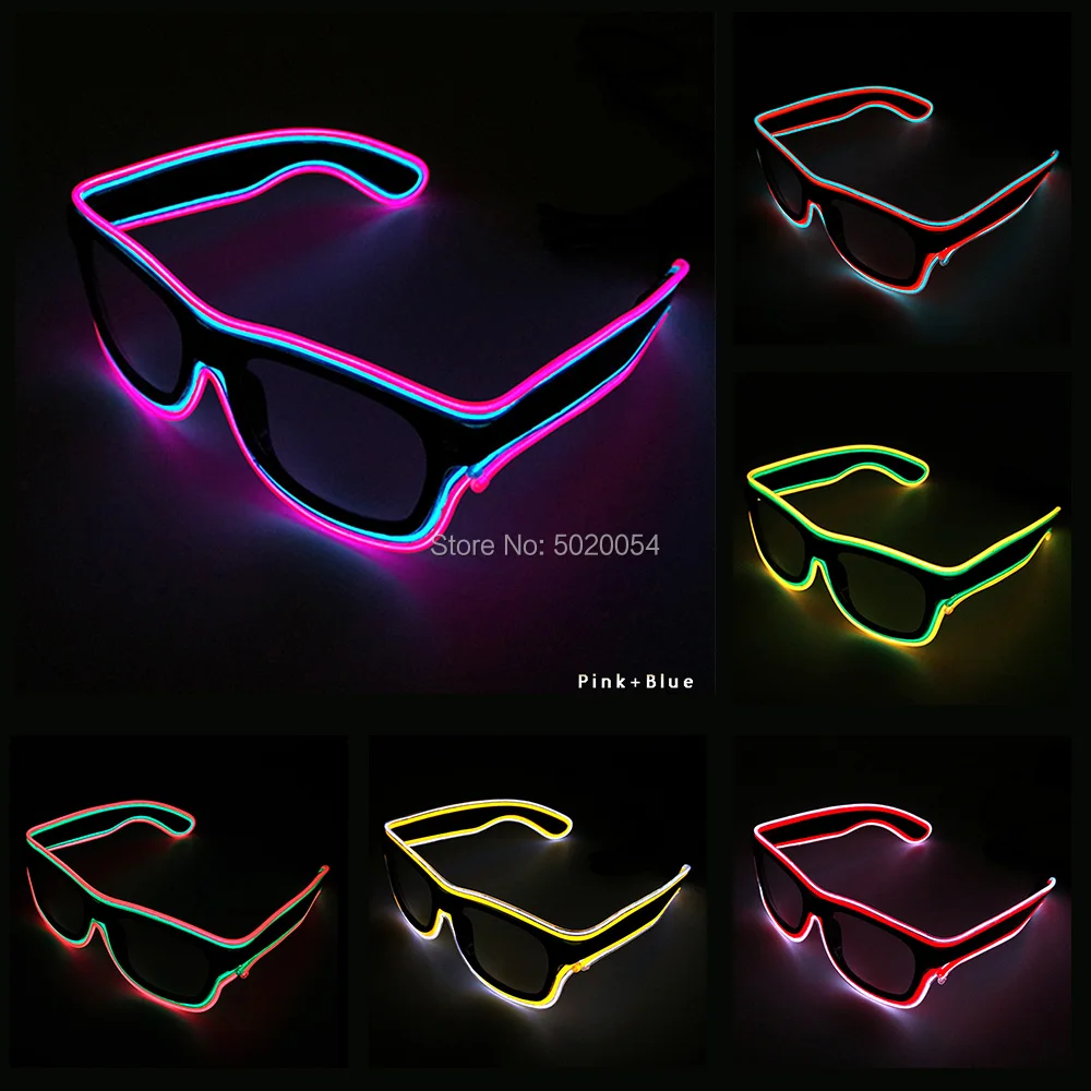 YUEHUIAUTO Double Colors Light Up Glowing Glasses EL Wire Glasses Night