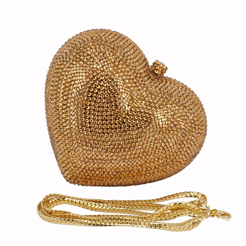 Red heart shape crystal clutch bag Rhinestone evening bag metal Ladies  party purse Heart shaped diamond Ladies Wedding Bag 88167