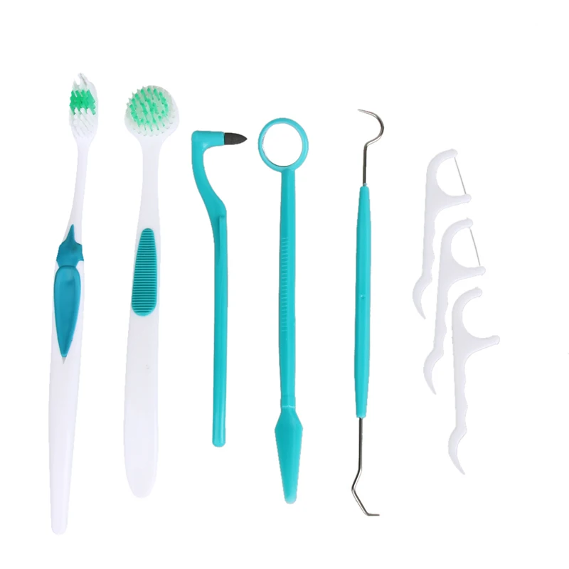 8Pcs/Set PP Dental Care Kit Tooth Brush Dental Flosser Floss Stain