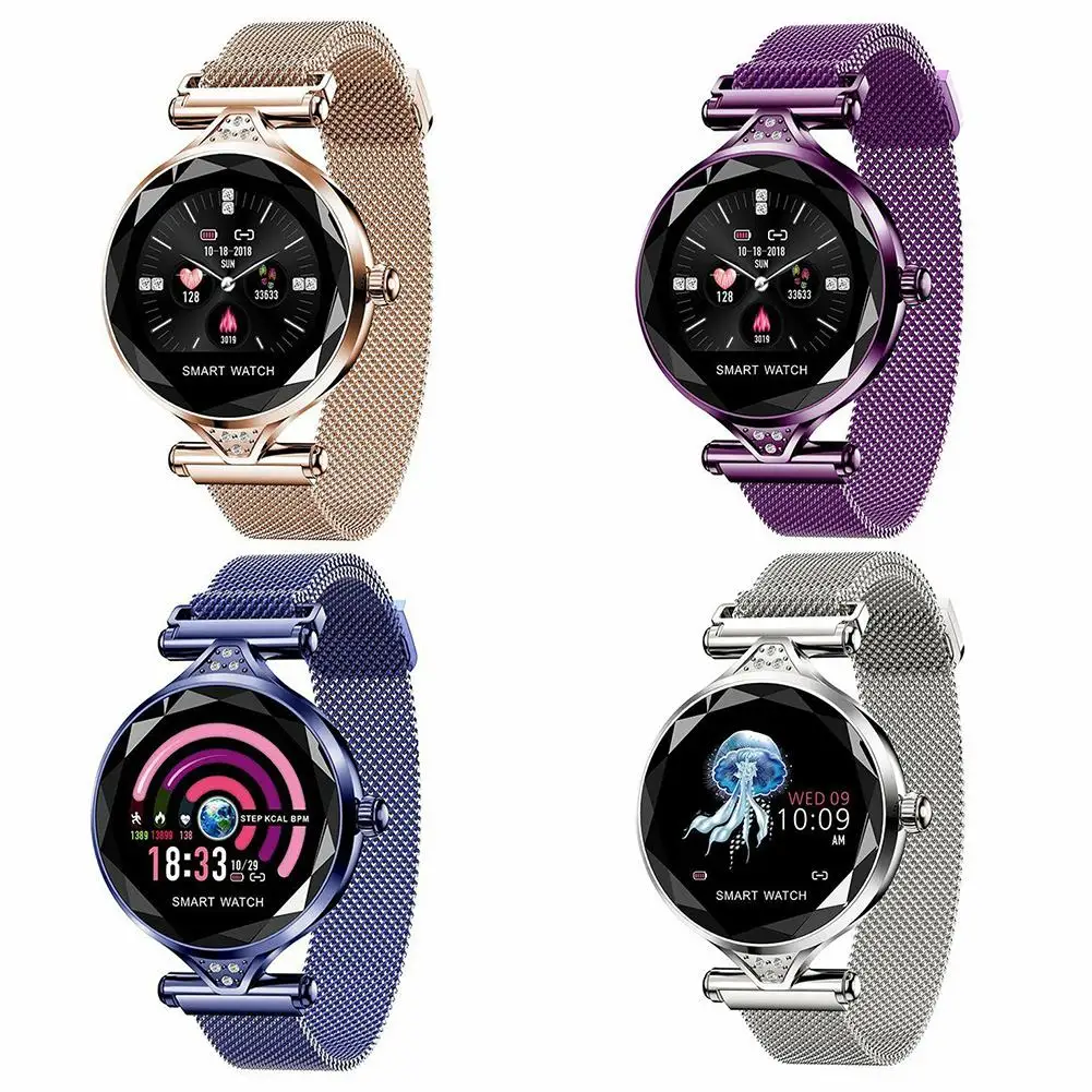 

Round Dial Metal Mesh Band Heart Rate Blood Pressure Alarm Women Smart Bracelet
