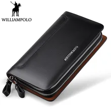 WILLIAMPOLO 2018 Genuine Leather Clutch Bag For Men Double Zipper Design Handy Flap Wallet Male Business Money Organizer Cases