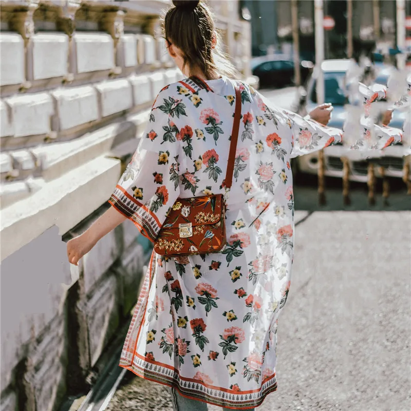 

Plus Size Sexy Women Boho Floral Long Cardigan Coat Kimono Chiffon Tops Anti-Sunshine Blouse Loose Shirts Casual Clothes Chiffon