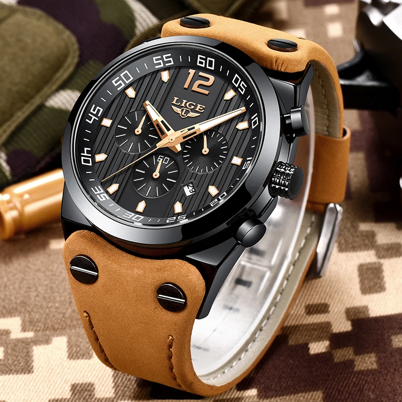 2018 LIGE Fashion Mens Watches Top Brand Luxury Quartz wristwatch Male Leather Waterproof Sport Chronograph Relogio Masculino