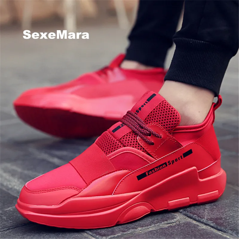 

Running shoes for men Leather mesh sneakers Platform apartment men four seasons sports shoes trainers jogging White black red
