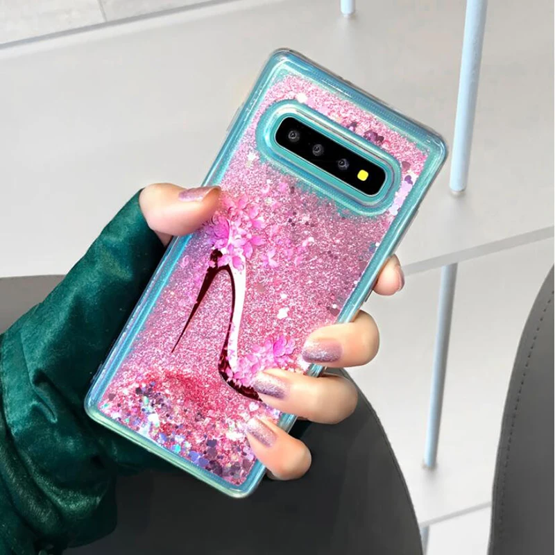 YHBBCASES Единорог каблуки мягкий чехол для samsung Galaxy S8 S9 S10 Plus Note 8 9 динамические жидкие блестящие чехлы с сердцем для iPhone 6S 7