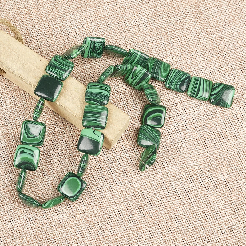 

15*15* 5 MM Malachite Stone with Black Square Shape and The verdant Green color with the pattern loose bead
