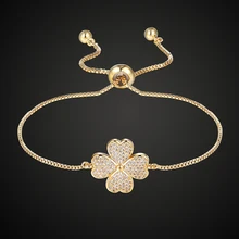 Ювелирный бренд Theresa, браслет в форме травы с четырьмя сердцами, медный, AAA, кубический цирконий, микро браслет, модные ювелирные изделия