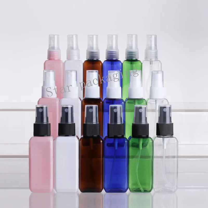 100pcs 50ml Fine sprayer pump empty plastic square bottle,1.7oz plastic perfume spray bottle