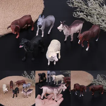 

2019 Hot 6pcs/set Simulation Farm Animal Sheep Dog Horse Donkey Cow Set Plastic Model Toys Kids Static Model Set Toys
