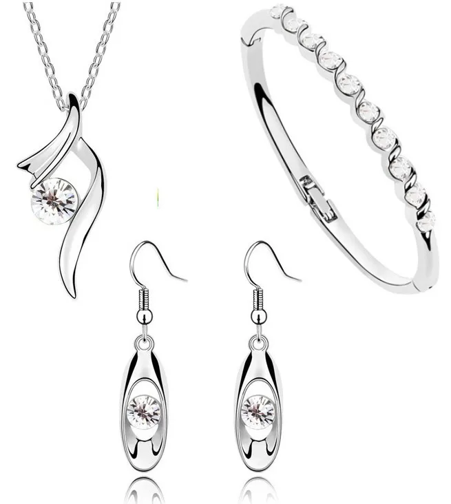 Wholesale Top grade GP chain Austrian CRYSTAL zircon pendant necklace drop earrings bangle Jewelry set | Украшения и аксессуары